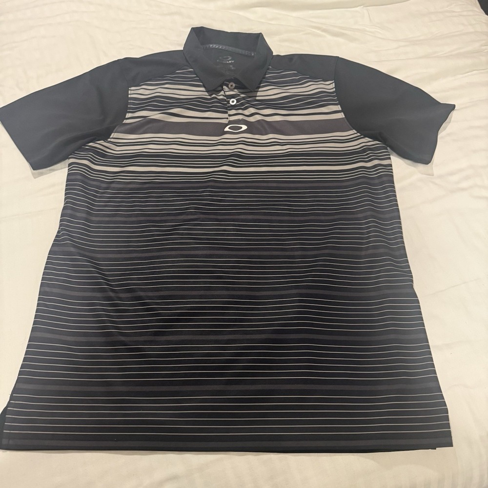 Oakley Mens Hydrolix Performance Golf Polo Shirt Black Striped Size L